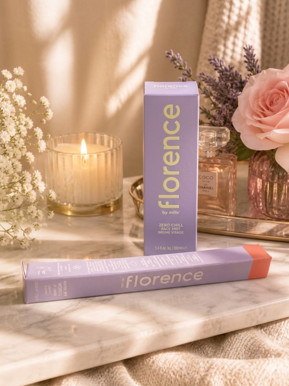 florence by mills Zero Chill Face Mist - Lavender with lip liner
